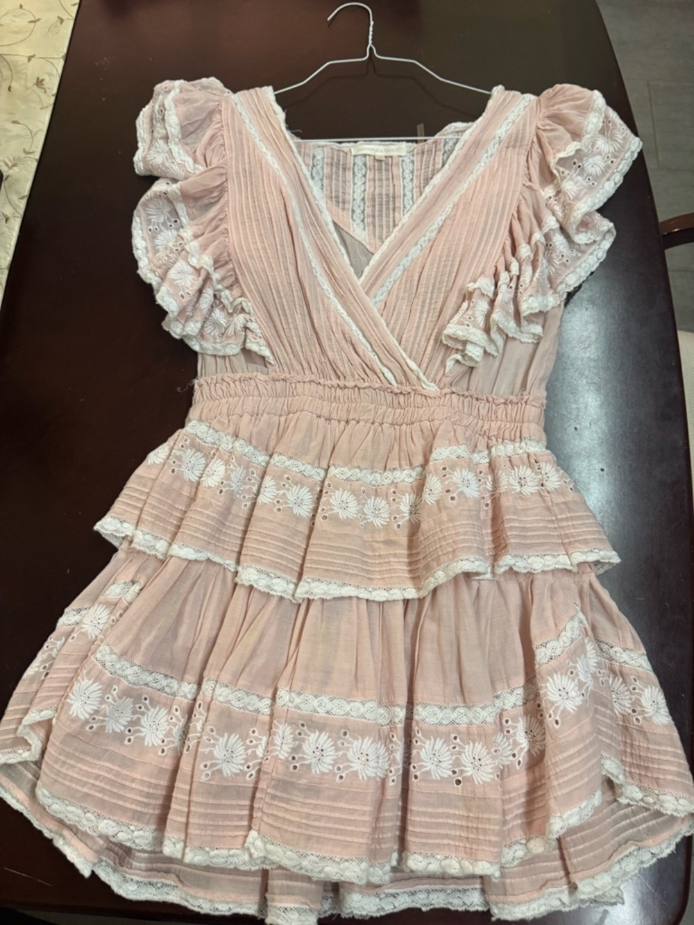 LoveShackFancy Pearly Pale Pink Ruffled Mini Dress